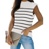 Zeagoo Women’s 2024 Mock Turtle Neck Sweater Vest Sleeveless Knit Pullover Tank Tops Casual Trendy Slim Fitted Shirts, Medium, Stripe White