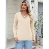 Zeagoo Women’s 2026 Fall Long Sleeve Sweaters V Neck Dressy Casual Tops(Beige)