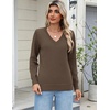 Zeagoo Women’s 2026 Fall Long Sleeve Sweaters V Neck Dressy Casual Tops(Brown)