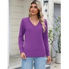 Zeagoo Women’s 2026 Fall Long Sleeve Sweaters V Neck Dressy Casual Tops(Dark Purple)