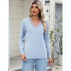 Zeagoo Women’s 2026 Fall Long Sleeve Sweaters V Neck Dressy Casual Tops(Light Blue)