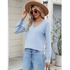 Zeagoo Women’s 2026 Fall Long Sleeve Sweaters V Neck Dressy Casual Tops(Light Blue)