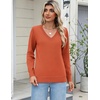 Zeagoo Women’s 2026 Fall Long Sleeve Sweaters V Neck Dressy Casual Tops(Orange)