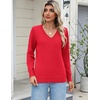 Zeagoo Women’s 2026 Fall Long Sleeve Sweaters V Neck Dressy Casual Tops(Red)