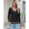 Zeagoo Women’s 2026 Fall Long Sleeve Sweaters V Neck Dressy Casual Tops(Stripe-black)
