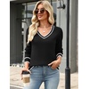 Zeagoo Women’s 2026 Fall Long Sleeve Sweaters V Neck Dressy Casual Tops(Stripe-black)