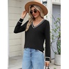 Zeagoo Women’s 2026 Fall Long Sleeve Sweaters V Neck Dressy Casual Tops(Stripe-black)