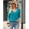 Zeagoo Women’s 2026 Fall Long Sleeve Sweaters V Neck Dressy Casual Tops(Stripe-blue Green)