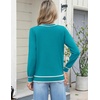 Zeagoo Women’s 2026 Fall Long Sleeve Sweaters V Neck Dressy Casual Tops(Stripe-blue Green)