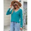 Zeagoo Women’s 2026 Fall Long Sleeve Sweaters V Neck Dressy Casual Tops(Stripe-blue Green)