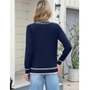 Zeagoo Women’s 2026 Fall Long Sleeve Sweaters V Neck Dressy Casual Tops(Stripe-navy Blue)