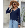 Zeagoo Women’s 2026 Fall Long Sleeve Sweaters V Neck Dressy Casual Tops(Stripe-navy Blue)