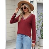 Zeagoo Women’s 2026 Fall Long Sleeve Sweaters V Neck Dressy Casual Tops(Stripe-wine Red)