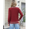 Zeagoo Women’s 2026 Fall Long Sleeve Sweaters V Neck Dressy Casual Tops(Stripe-wine Red)