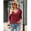 Zeagoo Women’s 2026 Fall Long Sleeve Sweaters V Neck Dressy Casual Tops(Stripe-wine Red)