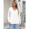 Zeagoo Women’s 2026 Fall Long Sleeve Sweaters V Neck Dressy Casual Tops(White)