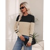 Zeagoo Women’s Cable Knit Sweaters Fall Winter Long Sleeve Crewneck Tops(Colorblock-beige)