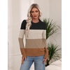 Zeagoo Women’s Cable Knit Sweaters Fall Winter Long Sleeve Crewneck Tops(Colorblock-brown)
