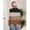 Zeagoo Women’s Cable Knit Sweaters Fall Winter Long Sleeve Crewneck Tops(Colorblock-brown)