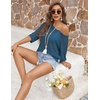 Zeagoo Womens Crochet Tops 3/4 Sleeve Summer Sweaters Hollow Out Knit Tops(Cyan)