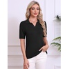 Zeagoo Womens Polo Sweater Short Sleeve V Neck Knitted Business Casual Tops(Black)