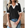 Zeagoo Womens Polo Sweater Short Sleeve V Neck Knitted Business Casual Tops(Black White)