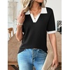 Zeagoo Womens Polo Sweater Short Sleeve V Neck Knitted Business Casual Tops(Black White)