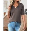 Zeagoo Womens Polo Sweater Short Sleeve V Neck Knitted Business Casual Tops(Brown)