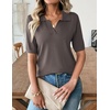 Zeagoo Womens Polo Sweater Short Sleeve V Neck Knitted Business Casual Tops(Brown)