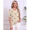 Zeagoo Womens Polo Sweater Short Sleeve V Neck Knitted Business Casual Tops(Floral Apricot)