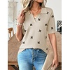Zeagoo Womens Polo Sweater Short Sleeve V Neck Knitted Business Casual Tops(Floral Apricot)