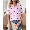 Zeagoo Womens Polo Sweater Short Sleeve V Neck Knitted Business Casual Tops(Floral Pink)