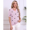 Zeagoo Womens Polo Sweater Short Sleeve V Neck Knitted Business Casual Tops(Floral Pink)