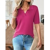 Zeagoo Womens Polo Sweater Short Sleeve V Neck Knitted Business Casual Tops(Hot Pink)