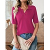 Zeagoo Womens Polo Sweater Short Sleeve V Neck Knitted Business Casual Tops(Hot Pink)
