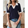 Zeagoo Womens Polo Sweater Short Sleeve V Neck Knitted Business Casual Tops(Navy White)