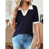 Zeagoo Womens Polo Sweater Short Sleeve V Neck Knitted Business Casual Tops(Navy White)