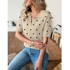 Zeagoo Womens Polo Sweater Short Sleeve V Neck Knitted Business Casual Tops(Polka Dot Apricot)