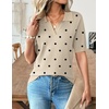 Zeagoo Womens Polo Sweater Short Sleeve V Neck Knitted Business Casual Tops(Polka Dot Apricot)