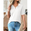 Zeagoo Womens Polo Sweater Short Sleeve V Neck Knitted Business Casual Tops(White)