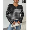 Zeagoo Womens Sweaters 2026 Long Sleeve Crew Neck Lightweight Pullover Knitted Cute Fall Fashion Tops(Stripe Black)
