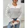 Zeagoo Womens Sweaters 2026 Long Sleeve Crew Neck Lightweight Pullover Knitted Cute Fall Fashion Tops(Stripe White)