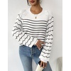 Zeagoo Womens Sweaters 2026 Long Sleeve Crew Neck Lightweight Pullover Knitted Cute Fall Fashion Tops(Stripe White)