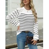 Zeagoo Womens Sweaters 2026 Long Sleeve Crew Neck Lightweight Pullover Knitted Cute Fall Fashion Tops(Stripe White)