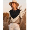 Zeagoo Womens Sweaters Crewneck Long Sleeve Soft Casual Knit Pullover Tops(Colorblock Brown)