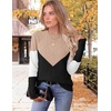 Zeagoo Womens Sweaters Crewneck Long Sleeve Soft Casual Knit Pullover Tops(Colorblock Khaki)