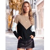 Zeagoo Womens Sweaters Crewneck Long Sleeve Soft Casual Knit Pullover Tops(Colorblock Khaki)