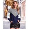 Zeagoo Womens Sweaters Crewneck Long Sleeve Soft Casual Knit Pullover Tops(Colorblock Navy)