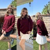 Zeagoo Womens Sweaters Off The Shoulder Crochet Dressy Casual Outfits(A-wine Red)