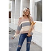 Zeagoo Womens Sweaters Off The Shoulder Crochet Dressy Casual Outfits(Colorblock 537)